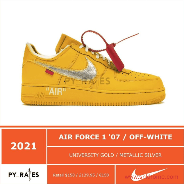 OFF-WHITE x Nike Air Force 1 “University Gold” 空军OW联名新配色黄色