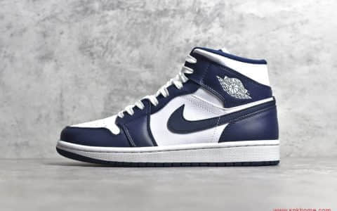 Air Jordan 1 MiD 高端版本AJ1中帮白蓝球鞋 货号：554724-174