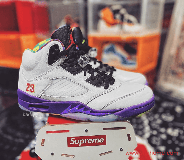 Air Jordan 5新鲜王子上脚图 AJ5鸳鸯灰紫色发售日期