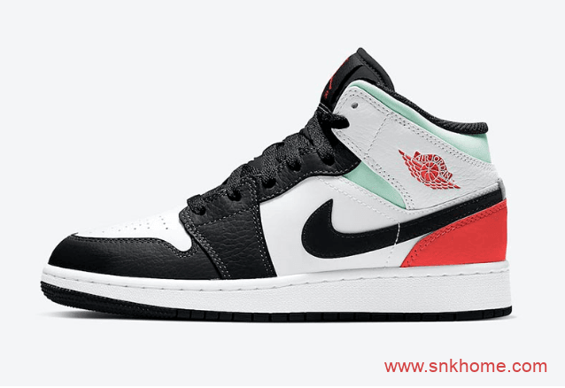 Air Jordan 1 Mid GS  AJ1中帮黑脚趾扣碎 AJ1白黑红绿中帮发售价格 货号:BQ6931-100