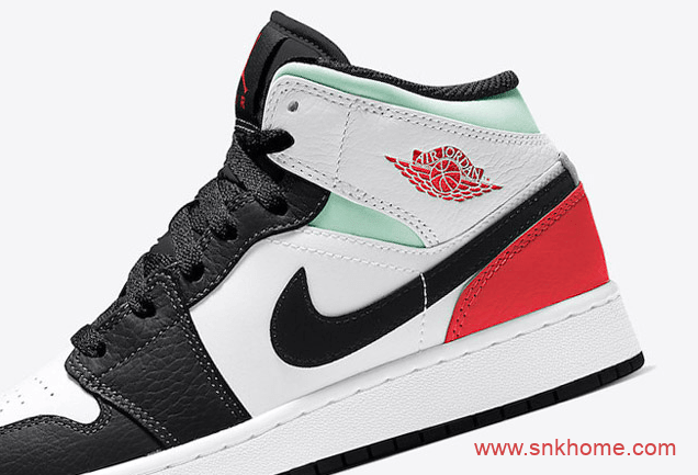 Air Jordan 1 Mid GS  AJ1中帮黑脚趾扣碎 AJ1白黑红绿中帮发售价格 货号:BQ6931-100