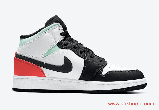 Air Jordan 1 Mid GS  AJ1中帮黑脚趾扣碎 AJ1白黑红绿中帮发售价格 货号:BQ6931-100