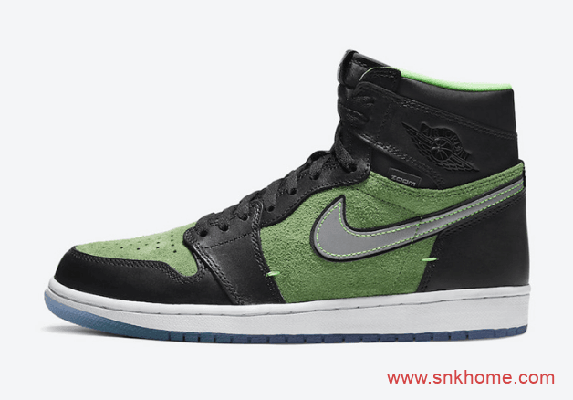 Air Jordan 1 High Zoom “Rage Green”  AJ1黑绿翻毛皮反光材质 AJ1Zoom黑绿高帮 货号:CK6637-002