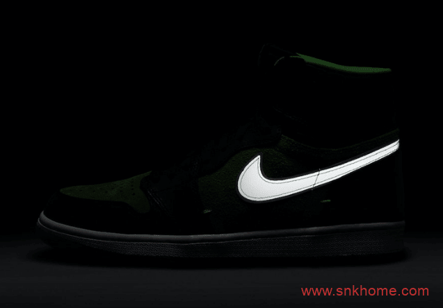 Air Jordan 1 High Zoom “Rage Green”  AJ1黑绿翻毛皮反光材质 AJ1Zoom黑绿高帮 货号:CK6637-002