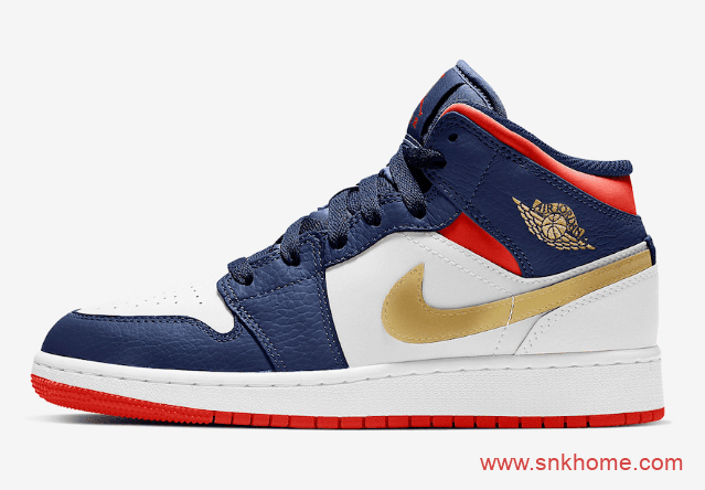 Air Jordan 1 Mid GS “Olympic”  AJ1蓝红金中帮新配色发售信息 货号:BQ6931-104