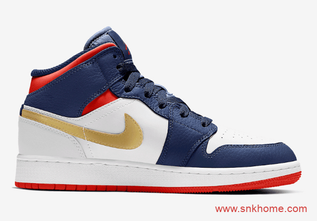 Air Jordan 1 Mid GS “Olympic”  AJ1蓝红金中帮新配色发售信息 货号:BQ6931-104