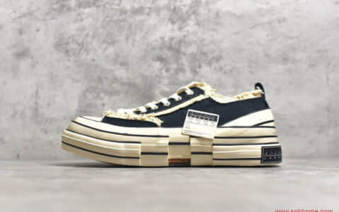 正品吴建豪xVESSEL G.O.P. Low黑色解构鞋 吴建豪重叠厚底软木低帮增高帆布硫化板鞋货号：S19X001B