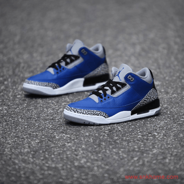 Air Jordan 3 “Varsity Royal” 黑蓝AJ3爆裂纹 AJ3皇家蓝经典复刻发售 货号:CT8532-400
