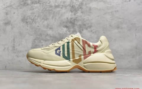 古驰侧面字母印花老爹鞋古驰米黄色老爹鞋 GUCCI Rhyton Vintage Trainer Sneaker 古驰高端复刻