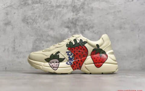 广东原厂古驰草莓老爹鞋 GUCCI Rhyton Vintage Trainer Sneaker 古驰米黄色老爹鞋