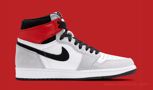 AJ1灰白红高帮 全新配色 Air Jordan 1 “Light Smoke Grey” 高帮AJ1烟灰融合AJ1迪奥联名 货号:555088-126