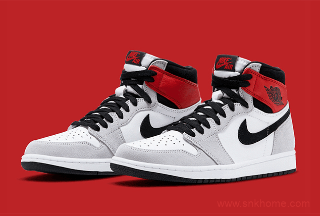 AJ1灰白红高帮 全新配色 Air Jordan 1 “Light Smoke Grey” 高帮AJ1烟灰融合AJ1迪奥联名 货号:555088-126