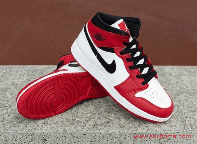 AJ1小芝加哥 AJ1元年白红 Air Jordan 1 Mid GS “Gym Red 白红AJ中帮发售日期 货号:554725-173