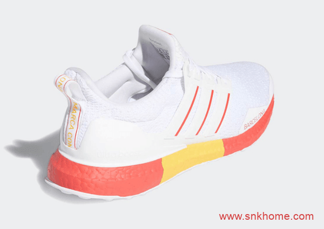 阿迪达斯透气小白鞋  adidas Ultra Boost DNA “Barcelona” 阿迪达斯城市限定白红配色官图 货号:FY2896
