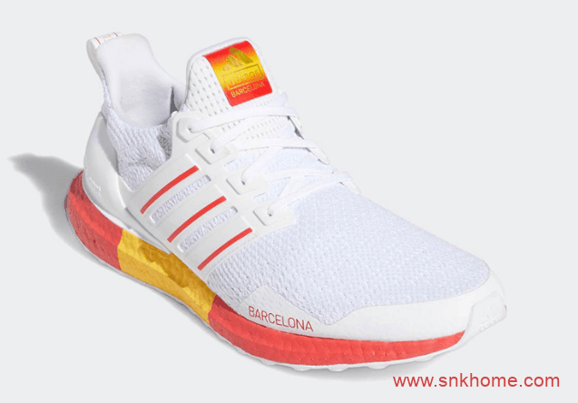 阿迪达斯透气小白鞋  adidas Ultra Boost DNA “Barcelona” 阿迪达斯城市限定白红配色官图 货号:FY2896