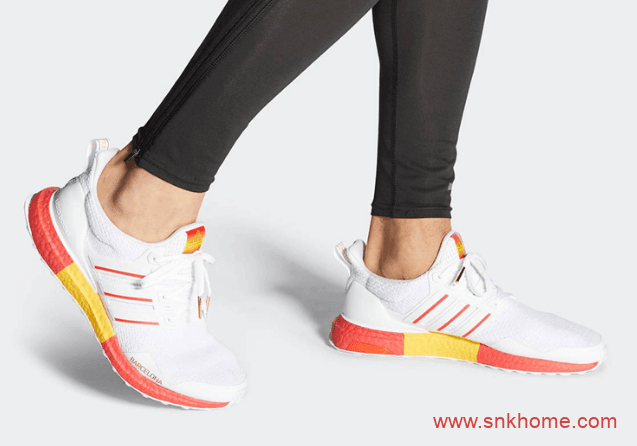 阿迪达斯透气小白鞋  adidas Ultra Boost DNA “Barcelona” 阿迪达斯城市限定白红配色官图 货号:FY2896