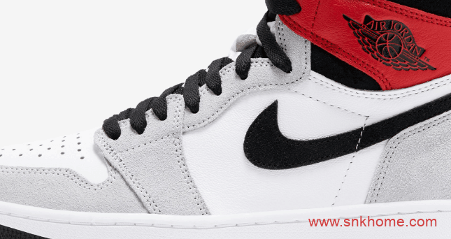 高帮AJ1灰白红麂皮 Air Jordan 1 “Light Smoke Grey” AJ1“小 Union”发售日期 货号:555088-126