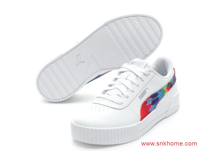 全新彪马小白鞋来袭 PUMA Carina “Tie Dye” 彪马蕾哈娜白色鞋面扎染LOG 货号:368670-01