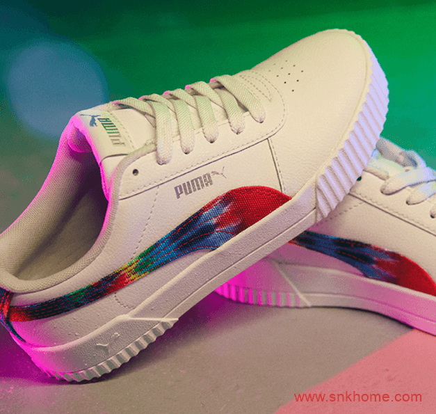 全新彪马小白鞋来袭 PUMA Carina “Tie Dye” 彪马蕾哈娜白色鞋面扎染LOG 货号:368670-01