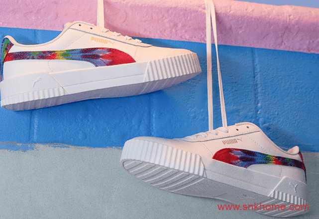全新彪马小白鞋来袭 PUMA Carina “Tie Dye” 彪马蕾哈娜白色鞋面扎染LOG 货号:368670-01