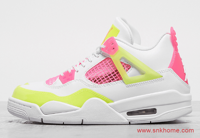 糖果色AJ4女子球鞋 Air Jordan 4 GS “Lemon Venom” AJ4白粉色发售日期 货号：CV7808-100