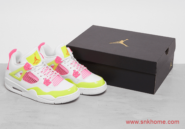 糖果色AJ4女子球鞋 Air Jordan 4 GS “Lemon Venom” AJ4白粉色发售日期 货号：CV7808-100