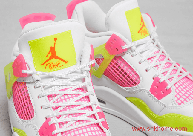 糖果色AJ4女子球鞋 Air Jordan 4 GS “Lemon Venom” AJ4白粉色发售日期 货号：CV7808-100