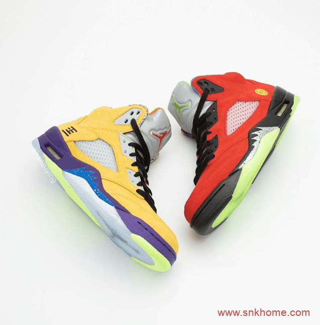 AJ5融合8双人齐配色 Air Jordan 5 “What The” AJ5红黄鸳鸯鞋发售日期 货号:CZ5725-700