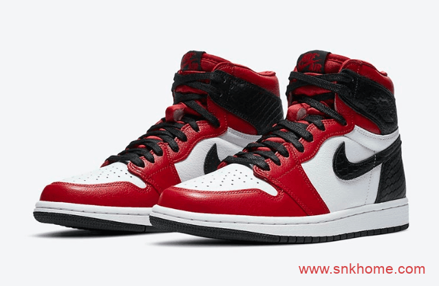 AJ1丝绸蛇纹白红配色 Air Jordan 1 High OG WMNS “Satin Snake” AJ1芝加哥蛇纹发售日期 货号：CD0461-601