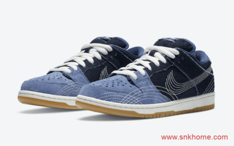 耐克Dunk单宁翻毛皮车线LOGO Nike SB Dunk Low PRM “Sashiko”规格太高发售日期 货号：CV0316-400