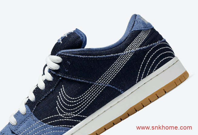 耐克Dunk单宁翻毛皮车线LOGO Nike SB Dunk Low PRM “Sashiko”规格太高发售日期 货号:CV0316-400