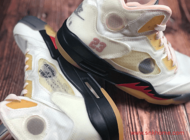 AJ5三十周年限定 AJ5OW联名款 OFF-WHITE x Air Jordan 5 “Sail”实物图曝光 货号:DH8565-100