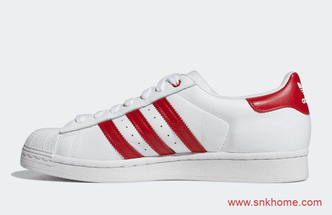 阿迪达斯贝壳头白红板鞋 adidas Superstar 贝壳头小白鞋白红色情人节限定发售日期 货号：FY3117