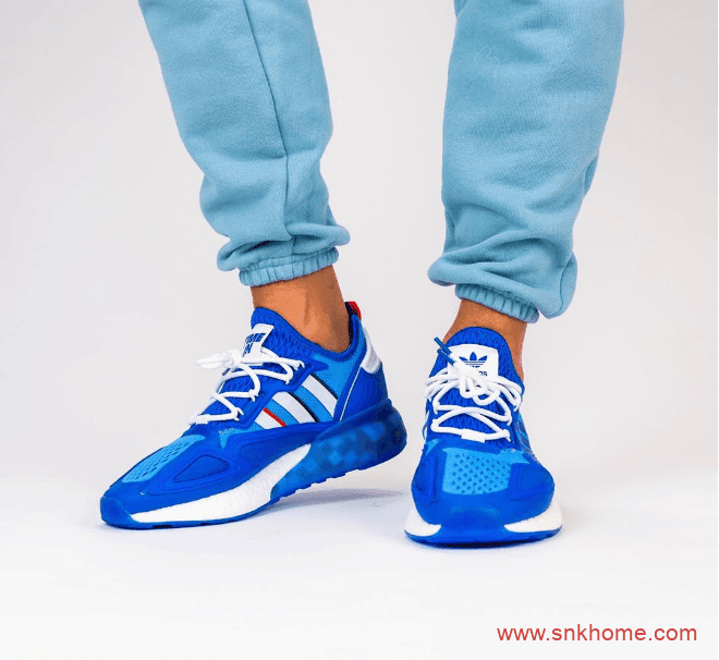 阿迪达斯ZX 2K顶级电竞主播联名Ninja x adidas ZX 2K Boost 阿迪达斯蓝色跑鞋上脚图 货号:FZ1883