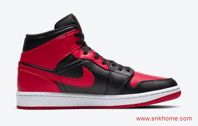 AJ1小禁穿中帮来袭 Air Jordan 1 Mid “Bred” 黑红脚趾中帮AJ1禁穿正品复刻 货号:554724-074