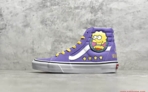 万斯辛普森联名高帮白紫色 Sk8-Hi 万斯辛普森涂鸦帆布鞋 万斯卡通联名款