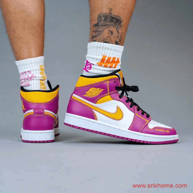 AJ1中帮亡灵节细节满满 Air Jordan 1 Mid "para mi familia" 白粉墨西哥亡灵节AJ1发售日期 货号:DC1426-100