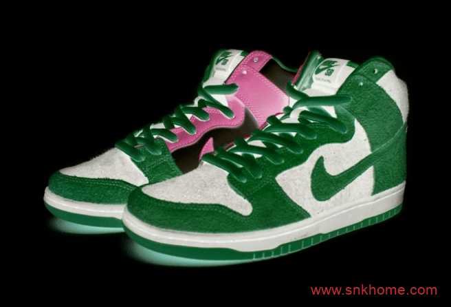 耐克Dunk粉绿翻毛皮鸳鸯 Nike SB Dunk High “Invert Celtics” 耐克Dunk麂皮反光新款 货号:CU7349-001