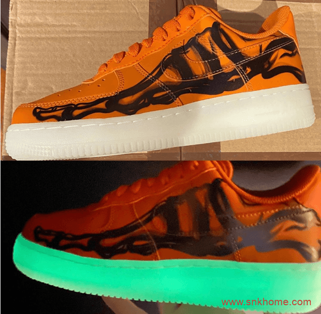 耐克空军一号万圣节限定 Nike Air Force 1 “Skeleton Orange” 空军夜光底耐克万圣节 货号:CU8067-800