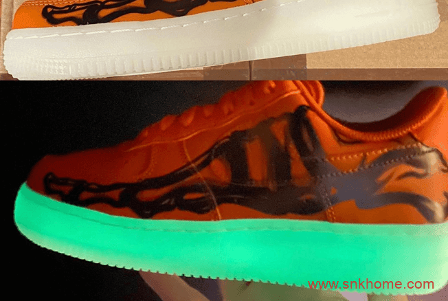 耐克空军一号万圣节限定 Nike Air Force 1 “Skeleton Orange” 空军夜光底耐克万圣节 货号:CU8067-800