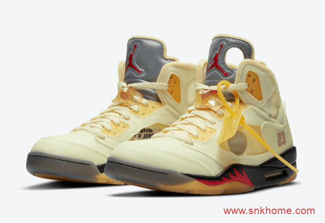耐克AJ5OW联名蝉翼黄色高帮球鞋 OFF-WHITE x Air Jordan 5 “Sail”美国官网上架 货号:DH8565-100