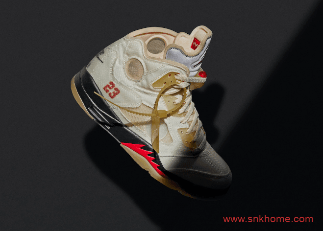 耐克AJ5OW联名蝉翼黄色高帮球鞋 OFF-WHITE x Air Jordan 5 “Sail”美国官网上架 货号:DH8565-100