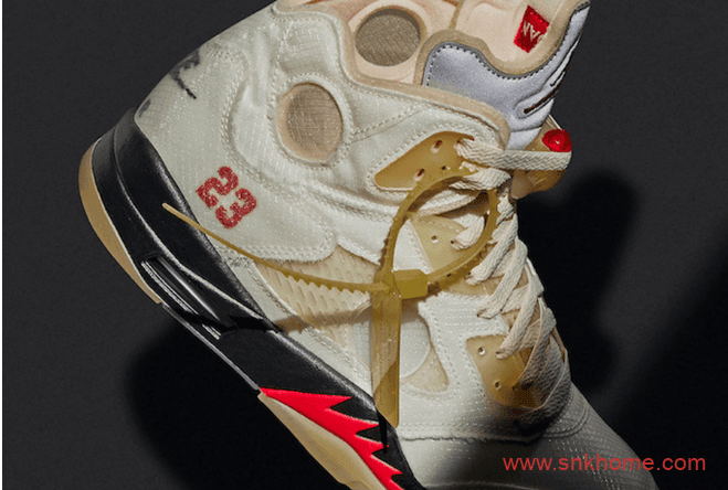 耐克AJ5OW联名蝉翼黄色高帮球鞋 OFF-WHITE x Air Jordan 5 “Sail”美国官网上架 货号:DH8565-100