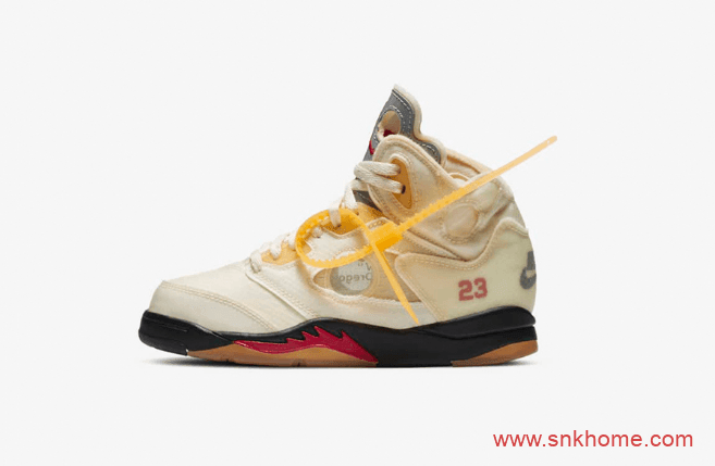 耐克AJ5OW联名蝉翼黄色高帮球鞋 OFF-WHITE x Air Jordan 5 “Sail”美国官网上架 货号:DH8565-100