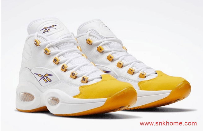 锐步艾佛森战靴 Reebok Question Mid Yellow Toe 锐步黄脚趾 锐步白黄实战球鞋 货号:FX4278