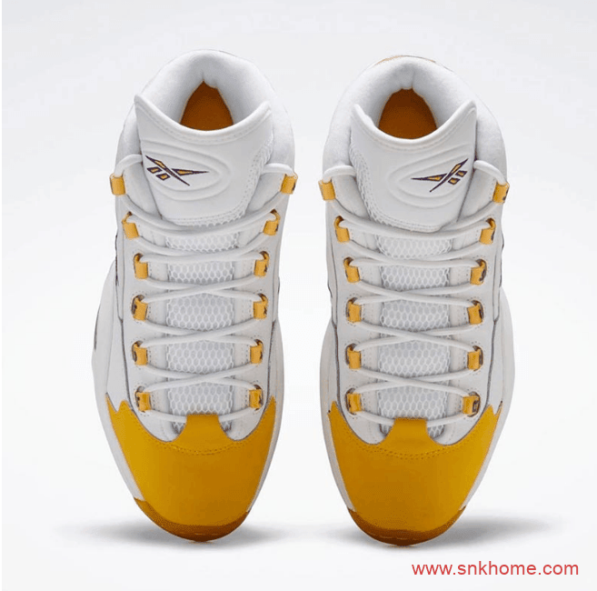 锐步艾佛森战靴 Reebok Question Mid Yellow Toe 锐步黄脚趾 锐步白黄实战球鞋 货号:FX4278