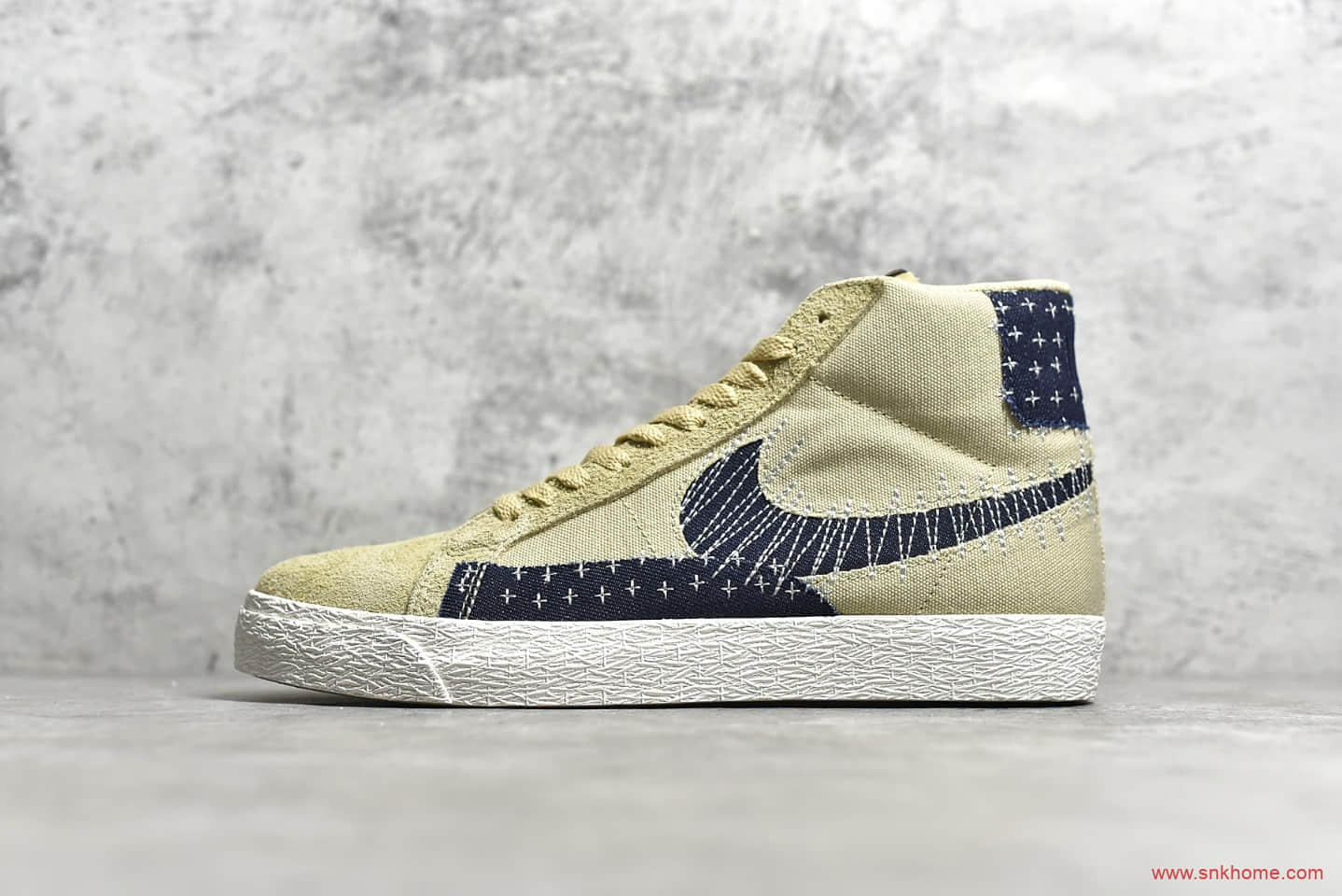 耐克开拓者卡其单宁刺子绣 NIKE SB Blazer Mid Premium"Sashiko Sesame" 耐克乞丐鞋 货号:CT0715-400