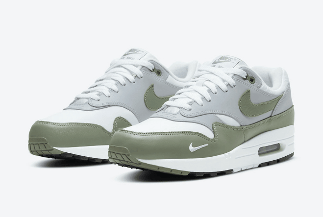 耐克MAX1白灰浅绿配色复古跑鞋 Nike Air Max 1 Spiral Sage 耐克超高规格全皮革打造 货号:DB5074-100