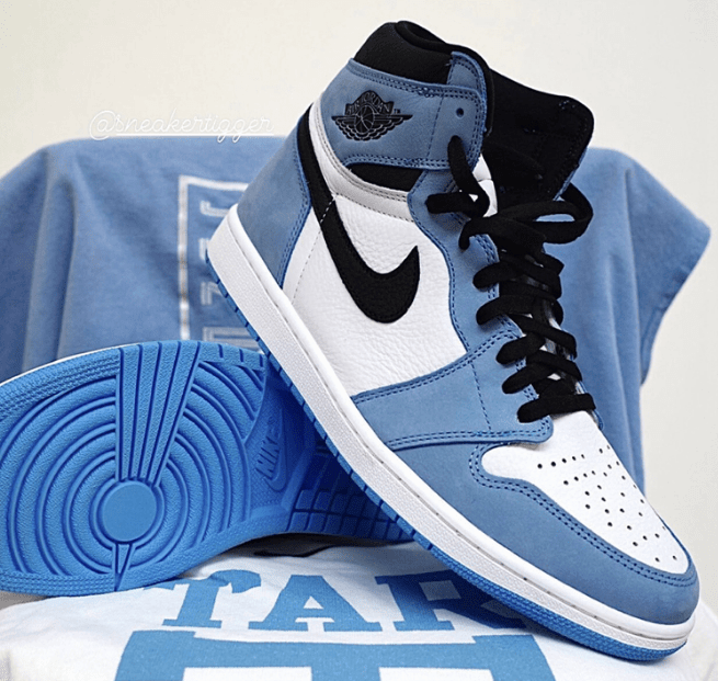 全新白蓝 Air Jordan 1 实物图 Air Jordan 1 High OG “University Blue” AJ1白黑蓝高帮 货号:555088-134