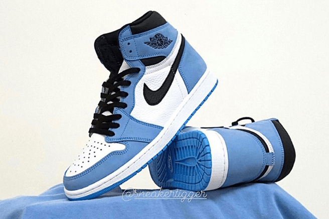 全新白蓝 Air Jordan 1 实物图 Air Jordan 1 High OG “University Blue” AJ1白黑蓝高帮 货号:555088-134